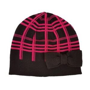 kate spade Black and Hot Pink Plaid Knit Hat with Bow